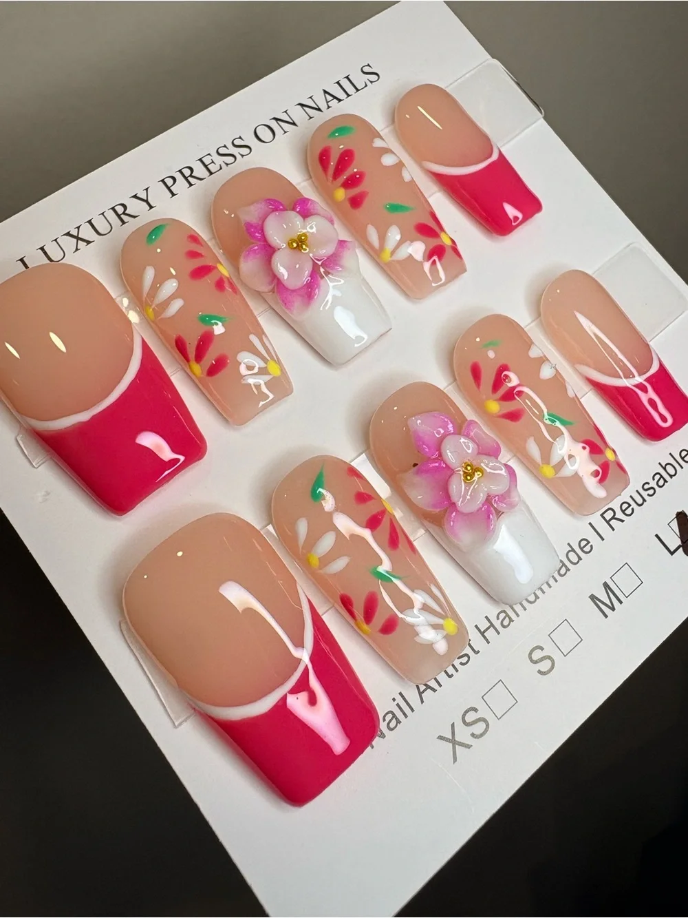 Handmade Floral Pink Press-On Nail Set